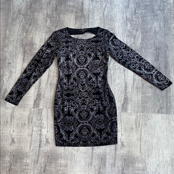 GUESS Cortina Plunged Back Long Sleeve Mini Dress - Picture 1 of 8